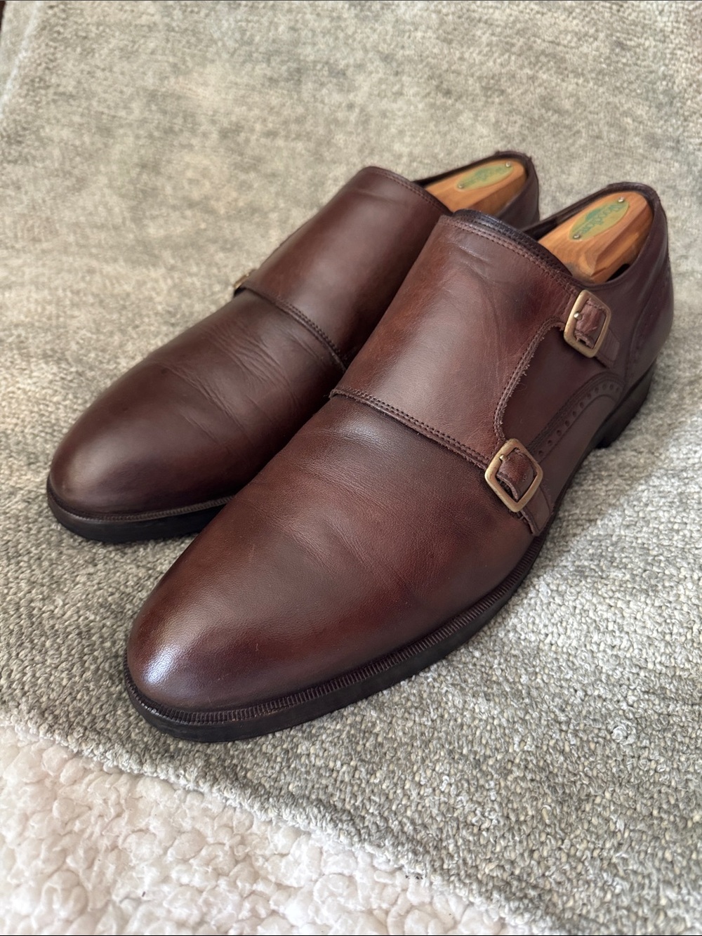 Cole Haan Brown Double Monk Strap Leather Oxfords